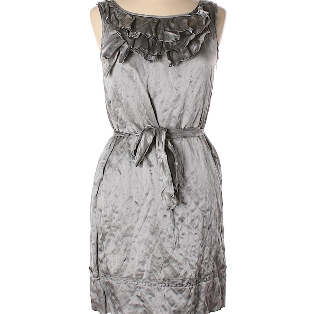 JCREW silk ruffle crushed metallic silver dress in excellent condition